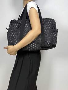 1 Peça Bolsa de Viagem Acolchoada Preta com Laço e Bolinhas, Dobrável e Portátil, Bolsa de Viagem de Negócios, Bolsa de Armazenamento, Bolsa Pós-Parto de Grande Capacidade, Bolsa de Mamãe, Bolsa Tote Feminina Multifuncional, Bolsa de Armazenamento de Roupas, Bolsa Portátil Multifuncional para Esportes e Fitness