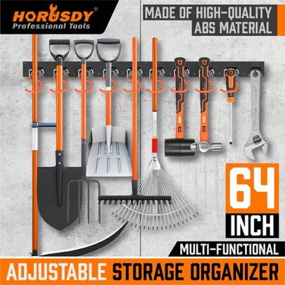 64 Inch Adjustable Garage Tool Organizer With Wall Mount Hooks - Versatile Storage Holders For Garden Tools, Lawn Equipment, And Home Organization - Perfect For Maximizing Space And Keeping Your Garage Tidy - Ideal For DIY Enthusiasts And Homeowners Looking For Efficient Storage Solutions - Durable Design For Long-Lasting Use - Great For Seasonal Clean-Up And Holiday Preparation - Enhance Your Garage's Functionality With This Essential Tool Storage System