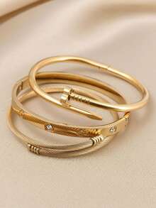 RAYQUEEN 百搭不锈钢花朵四叶草设计金色手链首饰套装，适合日常佩戴和送礼。 - 金黃色 - 查看 2