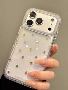 Minimalist Flower Design Fashion Clear Floral Glitter Finish Indie Colorful Phone Case Compatible With IPhone 17 Pro Max, 16 Pro, 15 Plus, 14 Anti-Drop Protective Cover Spring Gift - Clear - View 7