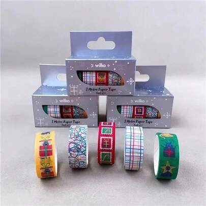5 Rolls/Box Cartoon Christmas Series Paper DIY Stickers, Scrapbooking Tapes, High-Quality