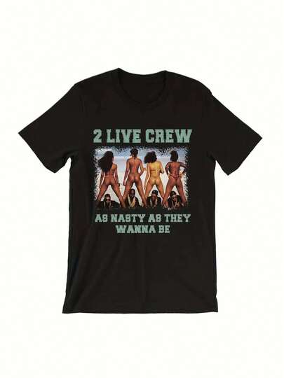 2 Live Crew Camiseta con cubierta de álbum icónica "As Nasty As They Wanna Be" - Gráfico de Uncle Luke Miami Bass, ropa de calle vintage de hip hop, camiseta unisex de manga corta con cuello redondo, mercancía de grupo de rap con tela duradera color arena, ajuste para todas las estaciones para hombres y mujeres