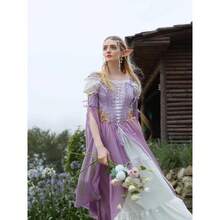 Renaissance Costume Women Ren Faire Dress Outer Garment Costume WomenUnderskirt Not Included - 漸層紫+中 - 查看 2