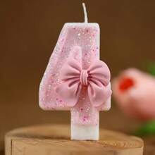 蝴蝶结装饰 0-9 数字蜡烛，升级硬盒包装，生日蛋糕装饰派对氛围用品，浪漫派对用品，单身派对，生日蛋糕装饰烘焙创意数字生日蜡烛蛋糕装饰蜡烛 DIY 手工制作，适用于生日派对、毕业派对、父亲节、母亲节、情人节、派对用品 - 粉色 - 查看 7