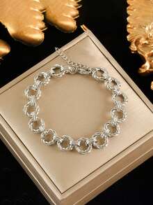 1pc Stainless Steel Geometric Circle Design Fashion Personalized Hiphop Style Bracelet, Suitable For Gifts And Daily Wear - Yellow Gold - View 8