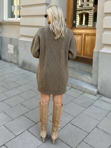 Rochie tip pulover tricotată pentru femei, croială lejeră, mânecă lungă, confortabilă, pentru zi și întâlniri - Verde Armată - Vizualizare 5