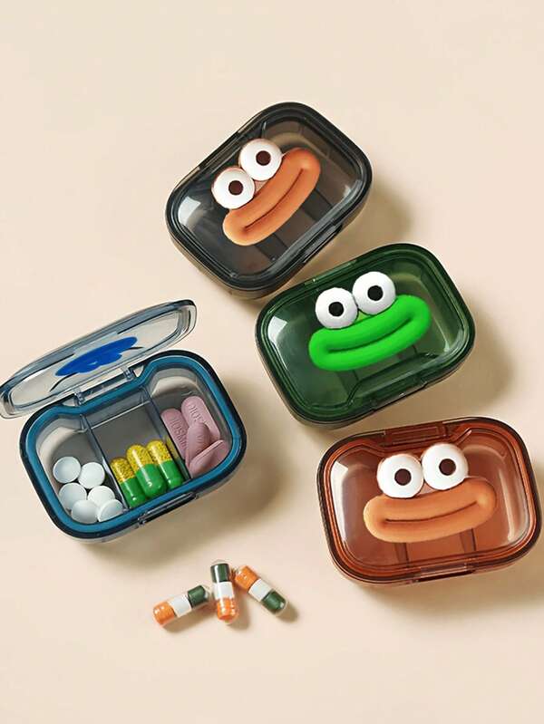 1 Stück tragbare wöchentliche Pillenbox, mit Art Deco Silikon Cartoon Lustige große Münder Anhänger, wasserdichte versiegelte kompakte Pillendose für Medikamentenaufbewahrung, tragbarer Kapsel-Organizer, farbige Kunststoff 3 Fächer Aufbewahrungsbox mit versiegelten Fächern, Reiseorganizer | Verspieltes Design | Sicherer Verschluss, Taschenpillenbox, Geldbörse Pillenspender für Vitamine und Fischöl, feuchtigkeitsgeschützte Box für Pillen, geeignet zum Mitnehmen