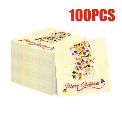 100/60/20pcs 9.84 * 9.84 Inch Disposable Christmas Themed Napkins With Colorful Santa Claus, Candy Canes, And Gift Box Patterns, Suitable For Holiday Gatherings, Christmas Parties, New Year And Winter Themed Parties, Western Restaurants, Cafes, Etc
