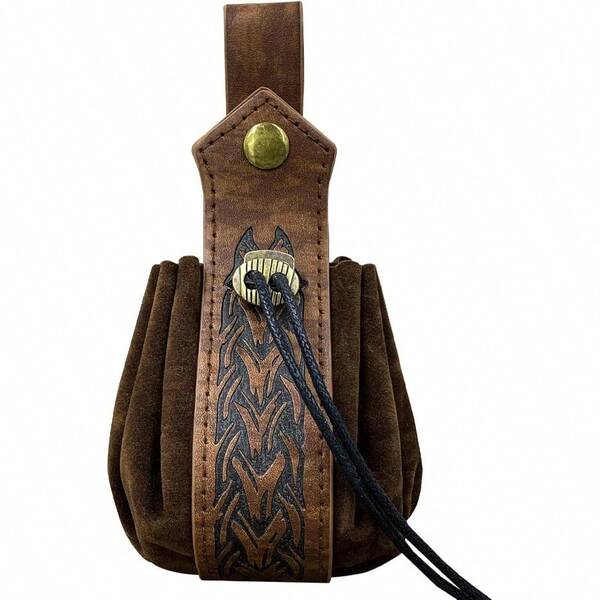 Leather Drawstring Bag Faux Leather Medieval Coin Bag For Men And Women