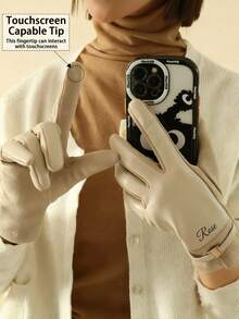 Customizable Gloves, Personalized Women's Gloves, Touchscreen Gloves, Customized Full-Finger PU Leather Gloves, Customized Women's Warm Gloves, Black/White/Gray, Fashion, Minimalist, Personalized, Gift For Girlfriend, Wife And Mother, Best Gift For Autumn/Winter, Christmas Gift, Valentine's Day Gift, Suitable For Autumn/Winter Weather, Autumn/Winter Warm Product - Multicolor - View 3