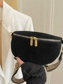 Dedoo Women's Velvet Fanny Pack Chest Bag With Zipper, Wide Strap, Large Capacity Saddle Bag, Versatile Crossbody Bag