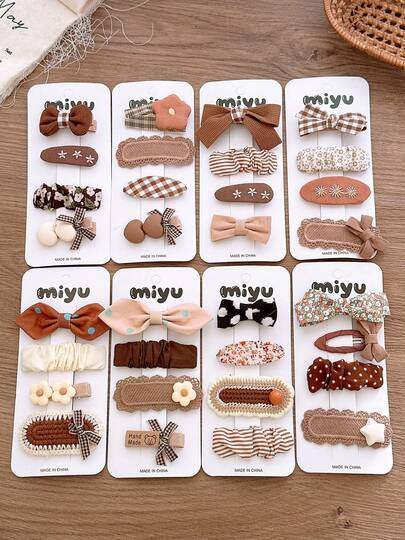 4pcs Beige Versatile Fabric Bowknot Hair Clips, Cute Korean Style Hair Accessories For Girls