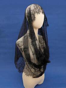 1pc Bride Lace Trim Covering Veil, Hollow Shoulder Scarf Fall Clothes For Women - Black - View 3