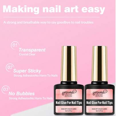 2 lọ sơn móng tay trong suốt, khô bằng tia UV, bền màu và lâu trôi, thích hợp để tự làm móng tại nhà hoặc làm quà tặng cho phụ nữ.