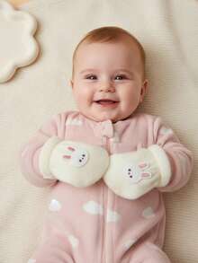 3双/套幼儿女孩毛绒针织手套，糖果色加厚保暖手套，卡通兔子刺绣婴儿防抓手套 - 兔子系列 - 查看 7