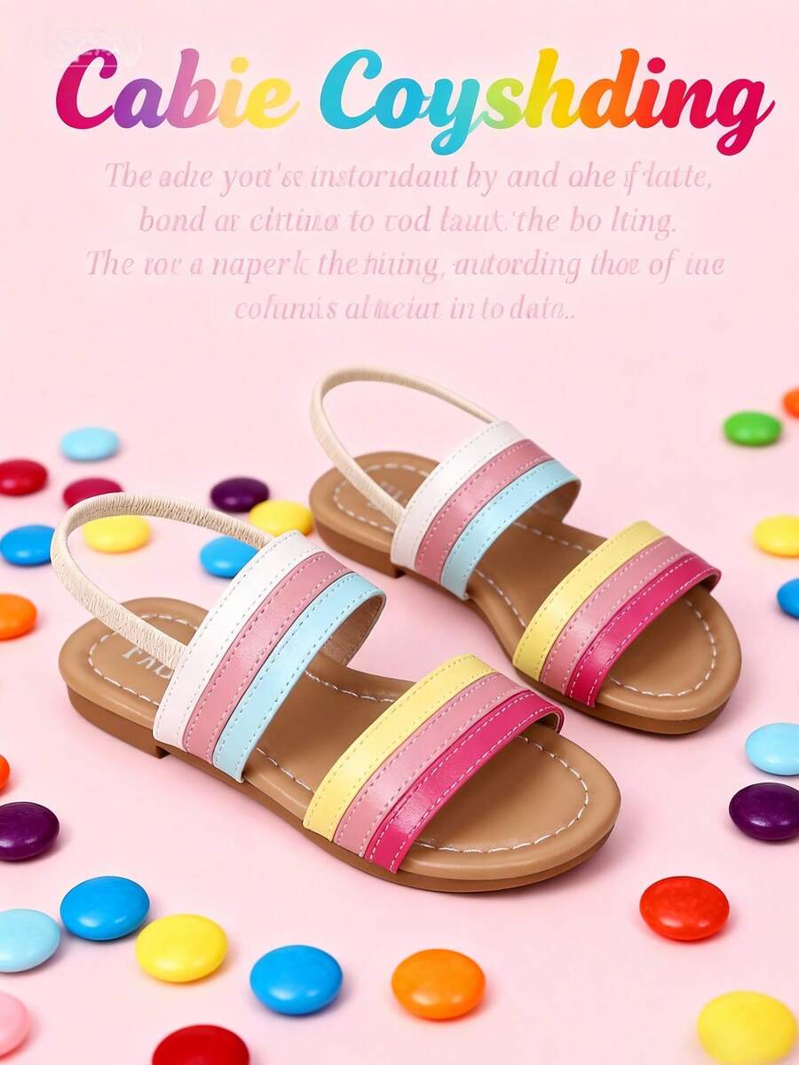 Summer Kids Cute Rainbow Slippers. Girls Flat Shoes, Elegant Girls Shoes, Suitable For Summer Beach Play And Casual Home Wear.