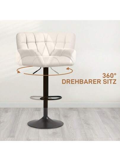 HOMCOM Set Of Retro Bar Stools, Height Adjustable, Faux Leather, Linen Look, Crème Zwart (On Site) view 7