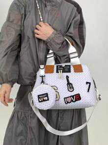 Y2K 时尚个性街头贴纸手提包，复古尼龙网眼单肩包，可拆卸肩带，女士斜挎包，是绝佳的节日礼物 - 黑色 - 查看 7