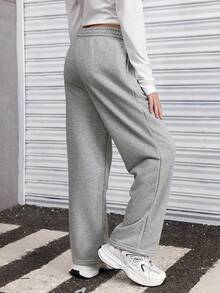 Girl's Straight Wide Leg Sweatpants Casual High Waisted Baggy Joggers Track Pants - 淺灰色 - 查看 3