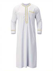 Hot  Men'S Kaftan Robe, Gold Embroidery Long Sleeve Round Neck Loose Robe  National Clothing - White - View 5