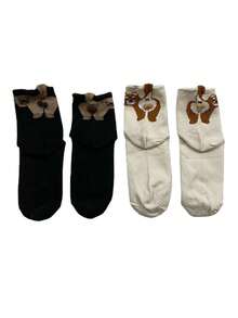 3 双随机小狗和鸡蛋设计百搭可爱卡通小狗中筒袜，适合春季、夏季、秋季