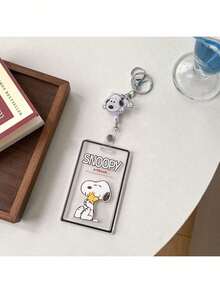 SNOOPY 1pc Peanuts Cartoon Retractable Card Holder Set, Random Style, Student/Commute/Access Card Holder, Christmas Gift, Christmas Stocking Stuffer, Christmas Decoration - Multicolor - View 3