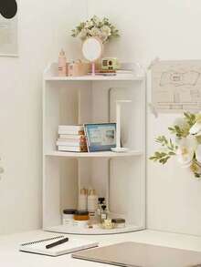 1pc Desktop Corner Shelf, Triangular Storage Rack, Student Desk Organizer, Corner Shelf For Dorm Room - White - View 1