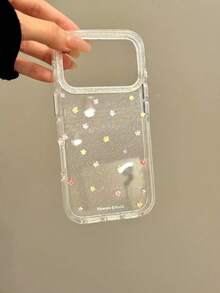 Minimalist Flower Design Fashion Clear Floral Glitter Finish Indie Colorful Phone Case Compatible With IPhone 17 Pro Max, 16 Pro, 15 Plus, 14 Anti-Drop Protective Cover Spring Gift - Clear - View 6