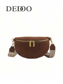 Dedoo Women's Velvet Fanny Pack Chest Bag With Zipper, Wide Strap, Large Capacity Saddle Bag, Versatile Crossbody Bag