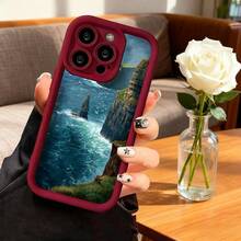 Cubierta de teléfono con diseño de paisaje marino y acantilados en azul oscuro para uso diario y viajes - Negro - Ver 4