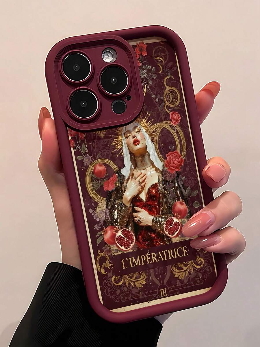 Funda Majesty con diseño floral, compatible con teléfonos ,  17,  16 Pro Max,  15 Pro Max,  13 y  12. Fabricada en TPU, ofrece protección contra golpes y caídas. Un regalo ideal para familiares y amigos, perfecto para el otoño, el Día de Muertos y Halloween. - Rojo - Ver 1