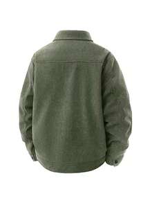 Men 1pc Military Green Corduroy Thermal Lined Long Sleeve Jacket, Outdoor Camping Style, Water-Resistant & Wind-Proof, Sherpa Lining For Warmth, Turndown Collar, Multi-Pocket Design, Practical For Outdoor Activities And Team Building, Fall/Winter - Army Green - View 2