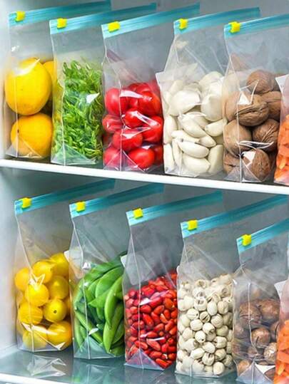 3个装可重复使用食品保鲜袋，密封拉链袋，适用于存放食物、水果、糖果、饼干、坚果、蔬菜、谷物，可用于冰箱和厨房收纳