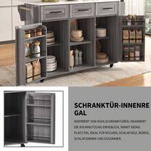 Dining Trolley/Station Measuring 139x46(71)X91.5, White Frame + Solid Wood Grain Countertop, Folding Countertop, Storage Door, Wheels, Interchangeable Solid Wood Legs, Suitable For Dining Room, Kitchen