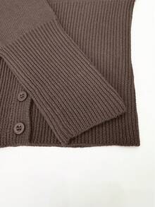 For Love & Bella Women's Sexy & Elegant Deep V-Neck Solid Brown Knit Cardigan, Fitted Minimalist Button Front Knit Sweater, Autumn/Winter - Chocolate Brown - View 7