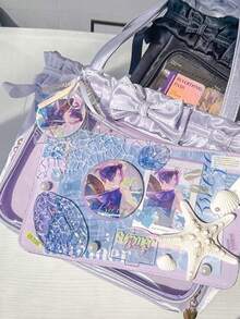 Geantă de mână cu insignă transparentă, stil japonez, la modă, balerină dulce, drăguță, cu panglică de dantelă și fundă, capacitate mare, potrivită pentru femei, cumpărături, naveta, petrecere, convenție anime, cadou de sărbători, geantă de umăr și crossbody - Multicolor - Vizualizare 10