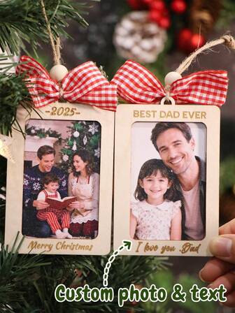 Decorazioni natalizie personalizzate 2025, decorazioni natalizie personalizzate con foto, decorazioni natalizie per la famiglia, regali natalizi personalizzati con foto per la famiglia, regali natalizi personalizzabili con testo, Natale, decorazione per albero di Natale, souvenir in legno a forma di fiocco, Buon Natale, regali personalizzati per papà, cornice portafoto da appendere in auto, famiglia
