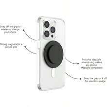 : PopGrip For MagSafe Expanding Phone Stand And Grip With A Swappable Top For Smartphones And Cases Adapter Ring For MagSafe Included Black Compatible With IPhone, Android Phone, Gift For Birthday, Family, Friends Gifts Birthday Phone Ring Holder Phone Grip Phone Accessories - Black - View 2