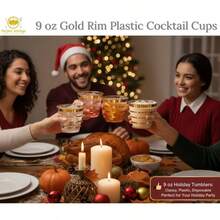 DPerfect Settings 110 Gold 4 Line Clear Plastic Cups 9oz - Holiday Wedding Party Elegant Trimmed Disposable Cups 4 Line Gold Party Cups - Gold4Line - Xem 5