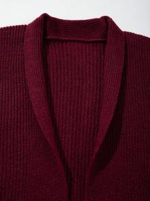 Women's Solid Color Casual Vertical Stripe Textured Design V-Neck Loose Wrap Waist Tie Long Sleeve Sweater Cardigan, Suitable For Spring, Autumn And Winter - Burgundy - View 5