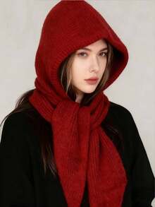 1 Stück Damen Einfarbig Gestrickter Schal & Mütze Set, Neue Mode Sturmhaube, Lässiger vielseitiger gestrickter Halswärmer Schal, Herbst/Winter Kältebeständige Warme Beanie, Geeignet für den täglichen Gebrauch