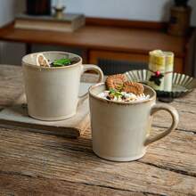 1pc 450ML Handmade Ceramic Mug, Ceramic Breakfast Cup Coffee Cup - Retro Style, Suitable For Home, Office, Holiday Gift - Apricot - View 8