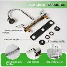 Mezcladora para Fregadero, Llave para Fregadero de Cocina Flexible, Grifos para Cocina, Grifo de Cocina con Dos Asas, Grifo de Cuerpo Principal de Latón, Acabado Cromo Espejo, SP-80082 - Cromo Espejo - Ver 1