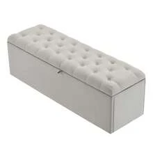 141*41.5*47cm (L**H) Linen, Padded Bench, Upholstered Seat, Bedside Stool, Storage Bench, Light Gray - 1 - View 4