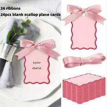 24pcs Scallop Name Cards For Table Settings DIY Wedding Place Card Holders With Ribbons, Includes 24 Blank Cards And 24 Ribbons Of String New Year - Multicolor - View 7