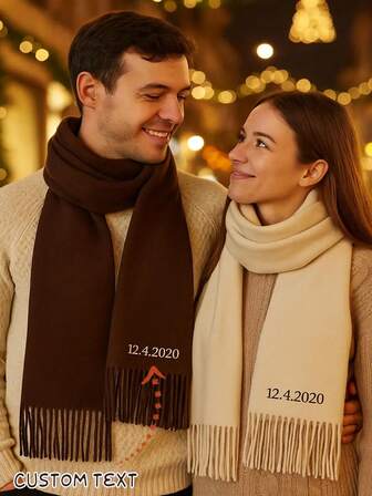 1 pieza Bufanda cálida de unicolor bordada personalizada, bufanda de invierno, bufanda personalizada unisex, bufanda de boda, regalo de Navidad, regalo para ella