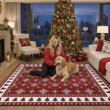 1pc Christmas Carpet, Red Snowflake Design Decorative Carpet, Suitable For Living Room Carpet, Rug, Living Room Area Rug, Area Small Rug, Mat, Home Decor, Large Living Room Carpet, Round Carpet, Living Room Home Decor, Room Decor, Washable Carpet, Plush Carpet, Furry Carpet, Autumn/Winter Carpet, Thick/Plush Kitchen Rug - Multicolor - View 4
