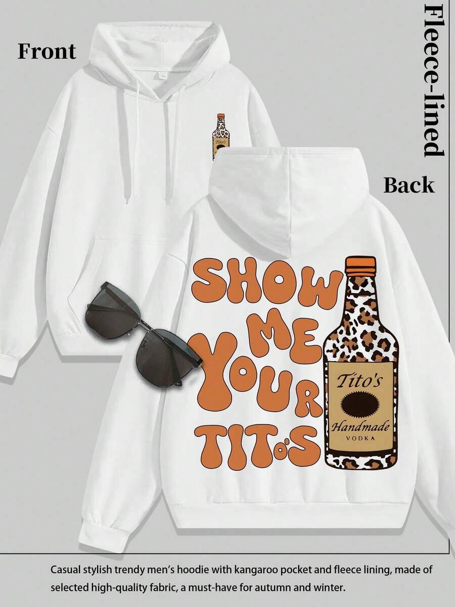 A Must-Have For Outdoor Wear With Fleece Hoodies, Tito's Handmade VODKA Enthusiasts' Must-Have Outfits, Leopard Print Vodka Bottle Patterned Fleece Hoodies, Retro Art Font Hoodies, Casual  Style Hoodies, Handmade/Personalized Fleece Washed Hoodies... Fashionable Wool Thermal Pullovers, Women's Patterned Pullovers, Fun Patterns, Men's Patterned Pullovers, Casual Thermal Pullover Shoes, Soft, Breathable, Comfortable, Washable, Are Essential Items For Casual Street Style Wearers, Suitable For All Seasons, Very Suitable For Casual Wear And Street Style. They Are Excellent Gifts For Family And Friends - 白色 - 查看 1