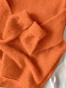 Solid Color Casual Pullover Sweater, Long Sleeve - Orange - View 3