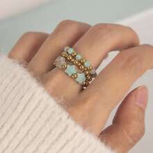 3 Stücke Damen Boho Stern Naturstein + Edelstahl Ring Set, elastisches Kordel verstellbare Größe, eleganter Schmuck Hochzeitsgeschenk, geeignet für Alltag, Urlaub, Party Tragen, Geschenkbox Verpackung - Sternenring-Set - Übersicht 13